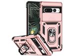 Custodia Per Google Pixel 7 A Doppio Strato Con Copertura Scorrevole Della Fotocamera E Supporto Ad Anello Rosa