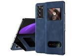 Custodia Sottile In Pelle Flip Per Samsung Galaxy Z Fold 2 5G, Con Finestra Di Visualizzazione E Funzione Stand Blu Scuro