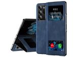 Custodia Sottile In Pelle Flip Per Oppo Find N, Con Finestra Di Visualizzazione E Funzione Stand Blu