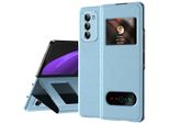 Custodia Sottile In Pelle Flip Per Samsung Galaxy Z Fold 2 5G, Con Finestra Di Visualizzazione E Funzione Stand Blu Litchi
