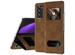 Custodia Sottile In Pelle Flip Per Samsung Galaxy Z Fold 2 5G, Con Finestra Di Visualizzazione E Funzione Stand Marrone