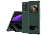 Custodia Sottile In Pelle Flip Per Samsung Galaxy Z Fold 2 5G, Con Finestra Di Visualizzazione E Funzione Stand Verde