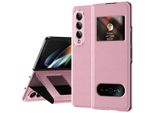 Custodia Sottile In Pelle Flip Per Samsung Galaxy Z Fold 3 5G, Con Finestra Di Visualizzazione E Funzione Stand Lychee Pink