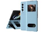 Custodia Sottile In Pelle Flip Per Samsung Galaxy Z Fold 4 5G, Con Finestra Di Visualizzazione E Funzione Stand Blu Litchi