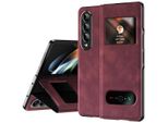 Custodia Sottile In Pelle Flip Per Samsung Galaxy Z Fold 3 5G, Con Finestra Di Visualizzazione E Funzione Stand Rosso