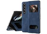 Custodia Sottile In Pelle Flip Per Samsung Galaxy Z Fold 4 5G, Con Finestra Di Visualizzazione E Funzione Stand Blu Scuro
