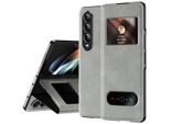 Custodia Sottile In Pelle Flip Per Samsung Galaxy Z Fold 4 5G, Con Finestra Di Visualizzazione E Funzione Stand Grigio