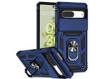Custodia Per Google Pixel 7 A Doppio Strato Con Copertura Scorrevole Della Fotocamera E Supporto Ad Anello Blu