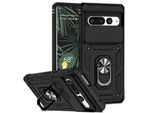 Custodia Per Google Pixel 7 Pro A Doppio Strato Con Copertura Scorrevole Della Fotocamera E Supporto Ad Anello Nero