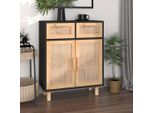 Vidaxl Credenza Nera 60X30X75Cm In Pino Massiccio E Rattan Naturale