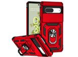 Custodia Per Google Pixel 7 A Doppio Strato Con Copertura Scorrevole Della Fotocamera E Supporto Ad Anello Rosso