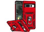 Custodia Per Google Pixel 7 Pro A Doppio Strato Con Copertura Scorrevole Della Fotocamera E Supporto Ad Anello Rosso