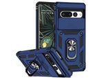 Custodia Per Google Pixel 7 Pro A Doppio Strato Con Copertura Scorrevole Della Fotocamera E Supporto Ad Anello Blu