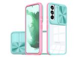 Custodia Galaxy S22 5G, Custodia Ibrida In Tpu Trasparente Con Copertura Scorrevole Per Fotocamera Samsung Galaxy S22 5G Azzurro