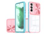 Custodia Galaxy S22+ 5G, Custodia Ibrida Trasparente In Tpu Con Copertura Scorrevole Per Fotocamera Samsung Galaxy S22+ / S22 Plus 5G Rosa