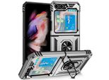 Custodia Per Samsung Galaxy Z Flip 5 A Doppio Strato Robusta, Protezione Militare Con Supporto Ad Anello E Supporto Argento