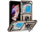 Custodia Per Samsung Galaxy Z Flip 5 A Doppio Strato Robusta, Protezione Militare Con Supporto Ad Anello E Supporto Oro