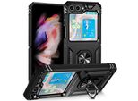 Custodia Per Samsung Galaxy Z Flip 5 A Doppio Strato Robusta, Protezione Militare Con Supporto Ad Anello E Supporto Nero