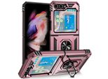 Custodia Per Samsung Galaxy Z Flip 5 A Doppio Strato Robusta, Protezione Militare Con Supporto Ad Anello E Supporto Oro Rosa