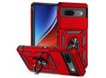 Custodia Per Google Pixel 7A A Doppio Strato Con Copertura Scorrevole Della Fotocamera E Supporto Ad Anello Rosso