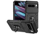 Custodia Per Google Pixel 8 Pro A Doppio Strato Con Copertura Scorrevole Della Fotocamera E Supporto Ad Anello Nero