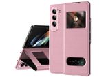 Custodia Sottile In Pelle Flip Per Samsung Galaxy Z Fold 5, Con Finestra Di Visualizzazione E Funzione Stand Lychee Pink