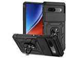 Custodia Per Google Pixel 7A A Doppio Strato Con Copertura Scorrevole Della Fotocamera E Supporto Ad Anello Nero