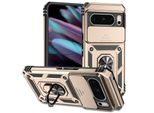 Custodia Per Google Pixel 8 Pro A Doppio Strato Con Copertura Scorrevole Della Fotocamera E Supporto Ad Anello Oro