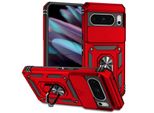 Custodia Per Google Pixel 8 Pro A Doppio Strato Con Copertura Scorrevole Della Fotocamera E Supporto Ad Anello Rosso
