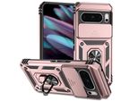 Custodia Per Google Pixel 8 Pro A Doppio Strato Con Copertura Scorrevole Della Fotocamera E Supporto Ad Anello Rosa