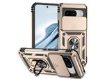 Custodia Per Google Pixel 8 A Doppio Strato Con Copertura Scorrevole Della Fotocamera E Supporto Ad Anello Oro