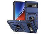 Custodia Per Google Pixel 7A A Doppio Strato Con Copertura Scorrevole Della Fotocamera E Supporto Ad Anello Blu