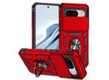 Custodia Per Google Pixel 8 A Doppio Strato Con Copertura Scorrevole Della Fotocamera E Supporto Ad Anello Rosso