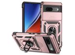 Custodia Per Google Pixel 7A A Doppio Strato Con Copertura Scorrevole Della Fotocamera E Supporto Ad Anello Rosa