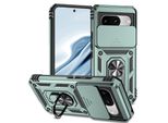 Custodia Per Google Pixel 8 A Doppio Strato Con Copertura Scorrevole Della Fotocamera E Supporto Ad Anello Verde