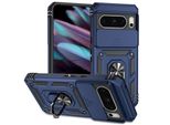 Custodia Per Google Pixel 8 Pro A Doppio Strato Con Copertura Scorrevole Della Fotocamera E Supporto Ad Anello Blu