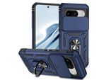 Custodia Per Google Pixel 8 A Doppio Strato Con Copertura Scorrevole Della Fotocamera E Supporto Ad Anello Blu