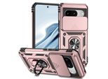 Custodia Per Google Pixel 8 A Doppio Strato Con Copertura Scorrevole Della Fotocamera E Supporto Ad Anello Rosa
