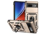 Custodia Per Google Pixel 7A A Doppio Strato Con Copertura Scorrevole Della Fotocamera E Supporto Ad Anello Oro