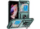 Custodia Per Samsung Galaxy Z Flip 5 A Doppio Strato Robusta, Protezione Militare Con Supporto Ad Anello E Supporto Verde