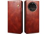 Custodia Per Oppo Find X6 Pro, Custodia In Pelle Flip Wallet Con Funzione Stand Rosso