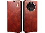 Custodia Per Oppo Find X6, Custodia In Pelle Flip Wallet Con Funzione Stand Rosso