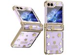 Custodia Trasparente Per Samsung Galaxy Z Flip 5, Custodia Galvanizzata Con Motivo A Stella E Protezione Della Cerniera Oro