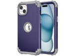 Custodia Per Iphone 15 Plus Hybrid 3In1 Pc E Tpu Antiurto, Custodia Resistente Blu Scuro