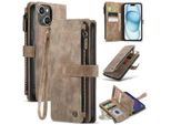 Custodia In Pelle Per Iphone 15, Custodia Con Cerniera In Finto Cuoio, Chiusura Magnetica, Tasca Per Carte, Supporto, Custodia A Portafoglio Marrone