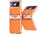 Custodia In Pelle Per Samsung Galaxy Z Flip 4 5G Con Supporto Ad Anello, Custodia Protettiva Lucida Con Protezione Della Cerniera Arancione
