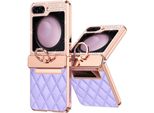 Custodia In Pelle Per Samsung Galaxy Z Flip 5 Con Supporto Ad Anello, Custodia Protettiva Lucida Con Protezione Della Cerniera Viola