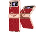 Custodia In Pelle Per Samsung Galaxy Z Flip 4 5G Con Supporto Ad Anello, Custodia Protettiva Lucida Con Protezione Della Cerniera Rosso