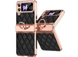 Custodia In Pelle Per Samsung Galaxy Z Flip 3 5G Con Supporto Ad Anello, Custodia Protettiva Lucida Con Protezione A Cerniera Nera