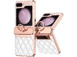 Custodia In Pelle Per Samsung Galaxy Z Flip 5 Con Supporto Ad Anello, Custodia Protettiva Lucida Con Protezione A Cerniera Bianco